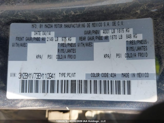 12665676 :رقم المزاد ، 3MZBM1V73EM110941 vin ، 2014 Mazda Mazda3 Gs-sky مزاد بيع