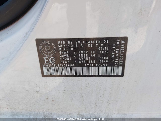 3VWE57BU8KM029405 Volkswagen JETTA SEL