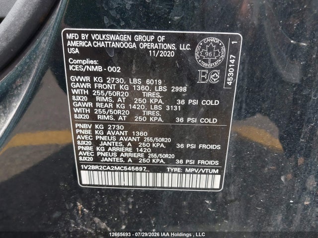 Volkswagen Atlas 2021 1V2BR2CA2MC545697 Image 9