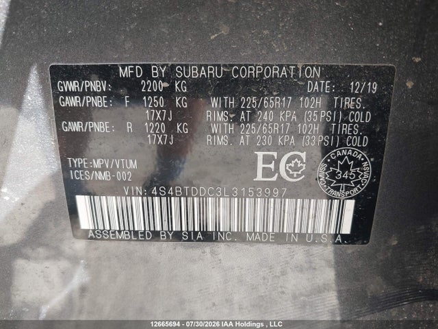 4S4BTDDC3L3153997 Subaru Outback Touring