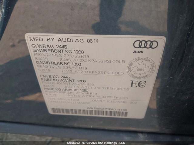 Aukcja sprzedaży 2015 Audi Q5 Progressiv, vin: WA1MFCFP1FA014198, numer aukcji: 12665702