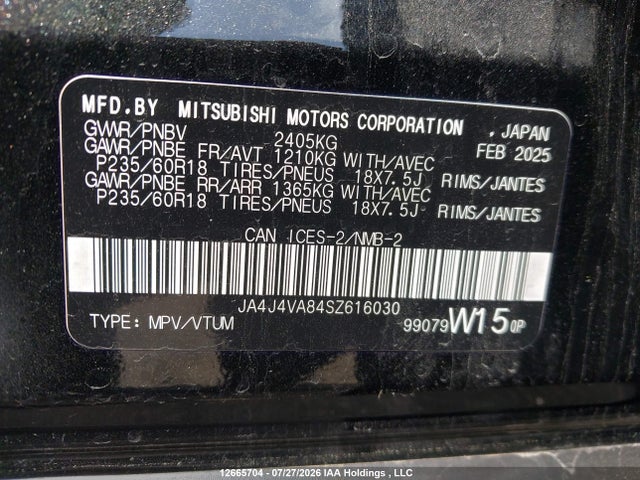 Aukcja sprzedaży 2025 Mitsubishi Outlander Le S-awc/se S-awc/sel S-awc, vin: JA4J4VA84SZ616030, numer aukcji: 12665704