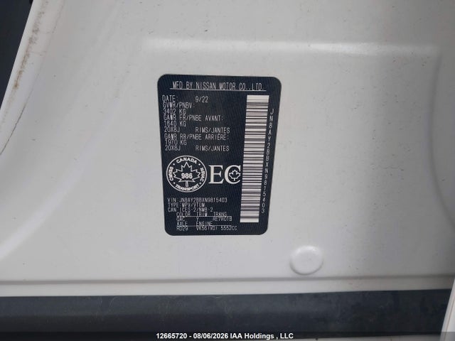 Продаж на аукціоні авто 2022 Nissan Armada Sl, vin: JN8AY2BBXN9815403, номер лоту: 12665720