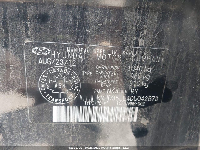 Продажа на аукционе авто 2013 Hyundai Elantra Gt, vin: KMHD35LE4DU042873, номер лота: 12665726
