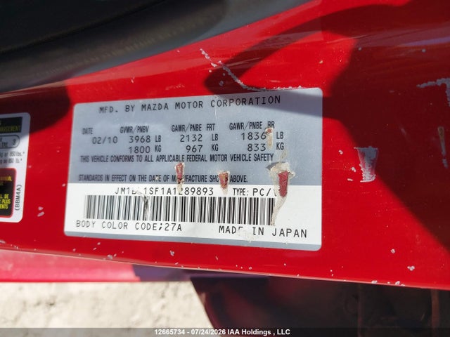 Aukcja sprzedaży 2010 Mazda Mazda3 Gs/gx, vin: JM1BL1SF1A1289893, numer aukcji: 12665734