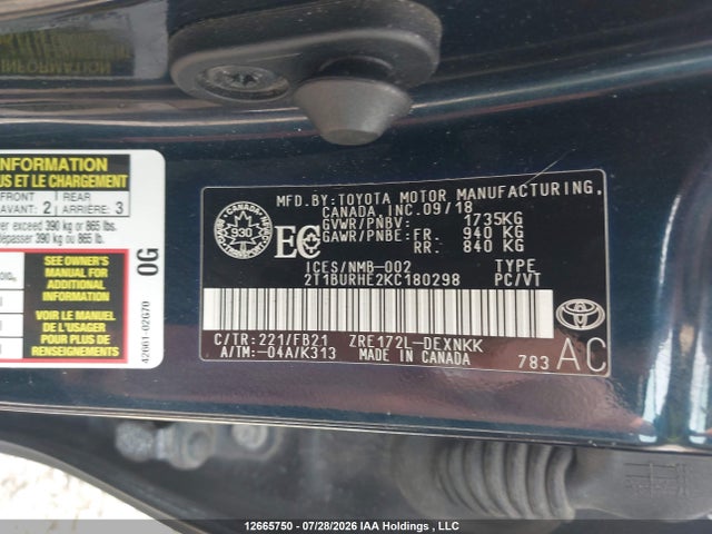 2T1BURHE2KC180298 Toyota Corolla L/le/xle/se/xse
