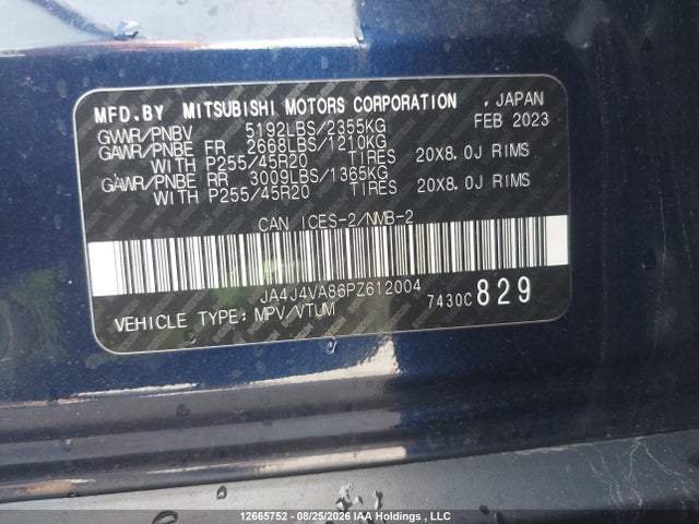 JA4J4VA86PZ612004 Mitsubishi Outlander Gt/gt Premium