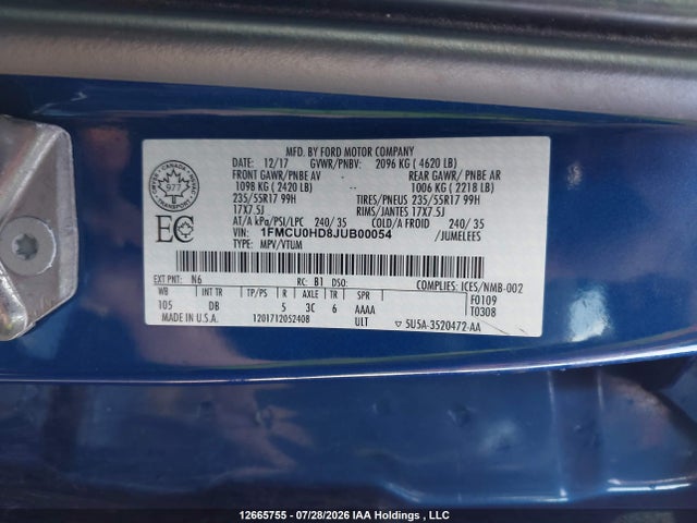 Ford ESCAPE SEL 2018 1FMCU0HD8JUB00054 Image 20