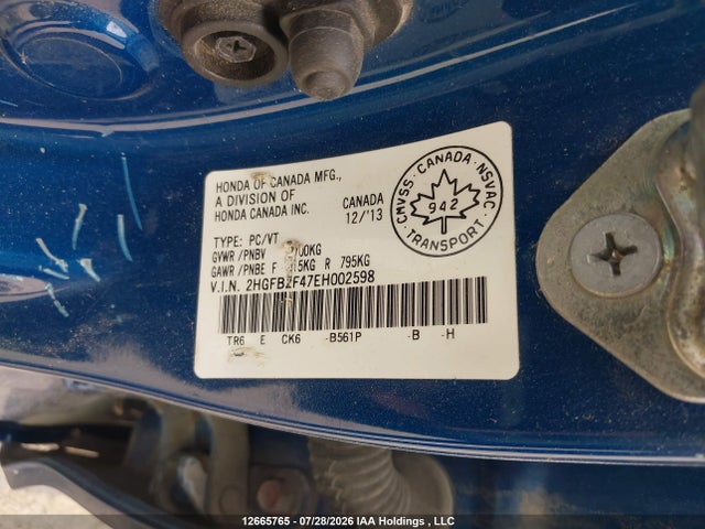 Продаж на аукціоні авто 2014 Honda Civic Lx, vin: 2HGFB2F47EH002598, номер лоту: 12665765