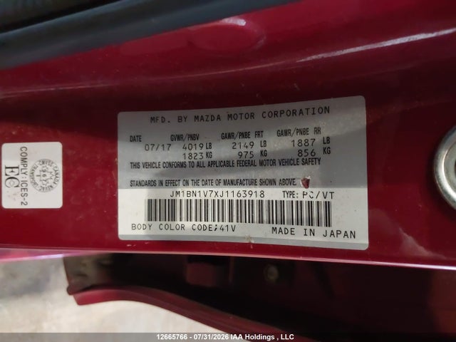 2018 Mazda 3 Gs მანქანა იყიდება აუქციონზე, vin: JM1BN1V7XJ1163918, აუქციონის ნომერი: 12665766