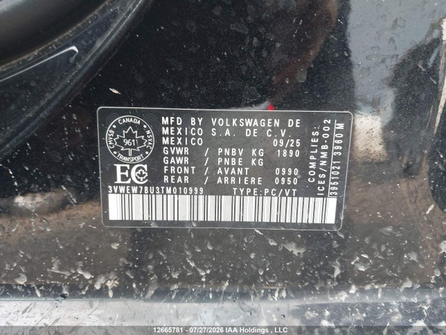 12665781 :رقم المزاد ، 3VWEW7BU3TM010999 vin ، 2026 Volkswagen Jetta Comfortline مزاد بيع