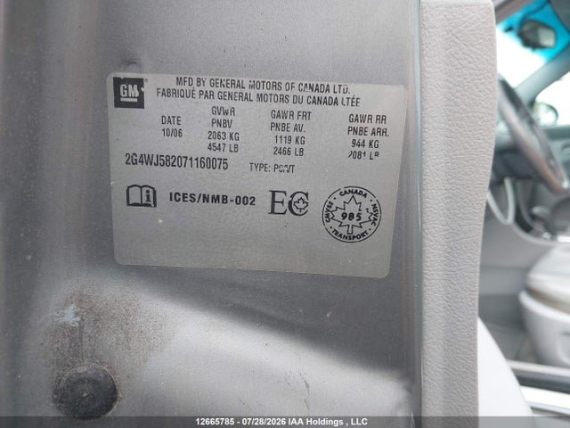 12665785 :رقم المزاد ، 2G4WJ582071160075 vin ، 2007 Buick Allure Cxl مزاد بيع