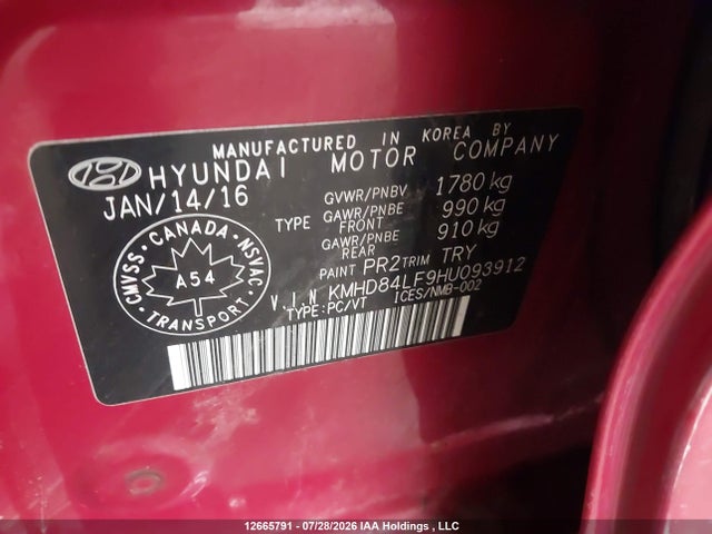 12665791 :رقم المزاد ، KMHD84LF9HU093912 vin ، 2017 Hyundai Elantra مزاد بيع