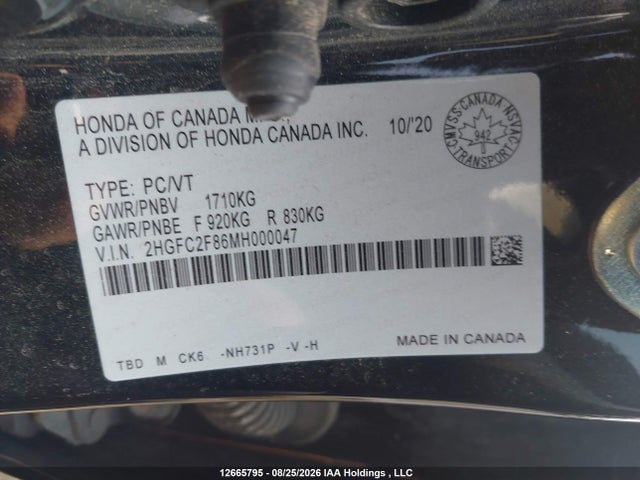 2HGFC2F86MH000047 Honda Civic Sport