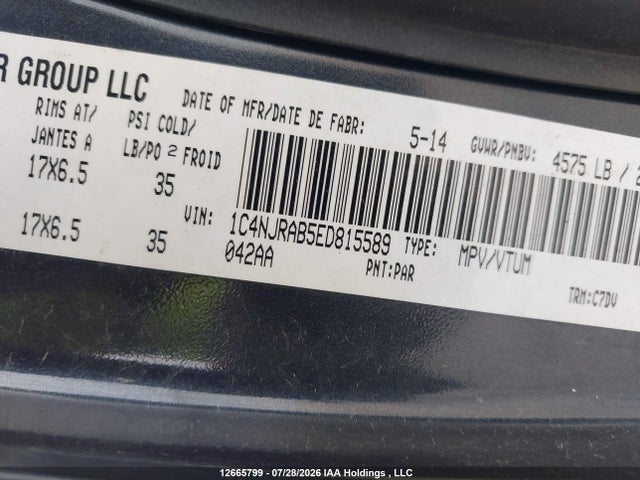 Aukcja sprzedaży 2014 Jeep Patriot Sport/north, vin: 1C4NJRAB5ED815589, numer aukcji: 12665799