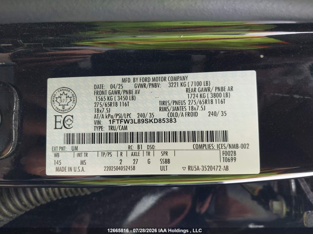 Продажа на аукционе авто 2025 Ford F150 Xlt, vin: 1FTFW3L89SKD85383, номер лота: 12665816