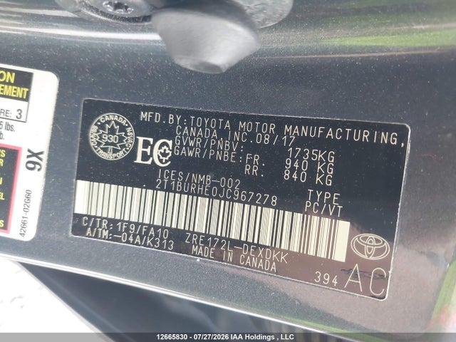 Продаж на аукціоні авто 2018 Toyota Corolla Ce, vin: 2T1BURHE0JC967278, номер лоту: 12665830