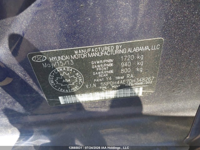 12665831 :رقم المزاد ، 5NPDH4AE7DH348267 vin ، 2013 Hyundai Elantra Gl مزاد بيع