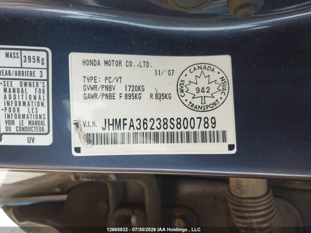 Продажа на аукционе авто 2008 Honda Civic, vin: JHMFA36238S800789, номер лота: 12665832