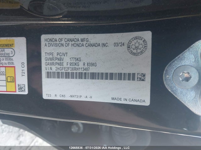 Honda CIVIC EX 2024 2HGFE2F3XRH113487 Image 9