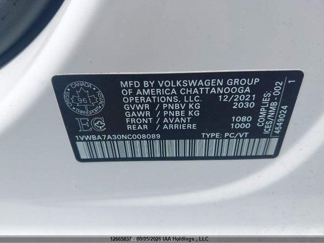 1VWBA7A30NC008089 Volkswagen Passat 2.0t Limited Edition