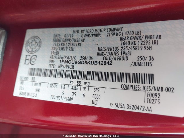 Ford ESCAPE SE 2019 1FMCU9GD6KUB12842 Image 21