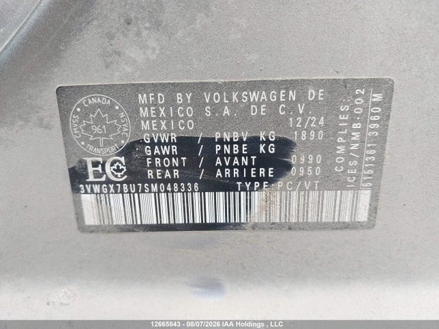 12665843 :رقم المزاد ، 3VWGX7BU7SM048336 vin ، 2025 Volkswagen Jetta Highline مزاد بيع