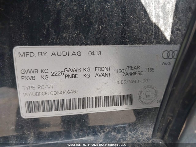 Aukcja sprzedaży 2013 Audi A4 Quattro, vin: WAUBFCFL0DN046461, numer aukcji: 12665855