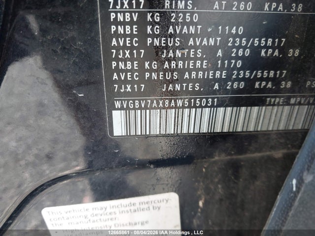 Продажа на аукционе авто 2010 Volkswagen Tiguan Se/sel, vin: WVGBV7AX8AW515031, номер лота: 12665861