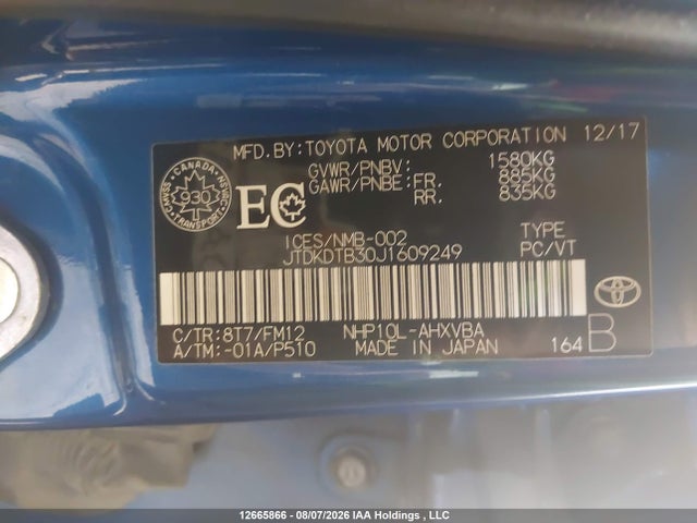 Toyota PRIUS C 2018 JTDKDTB30J1609249 Image 9