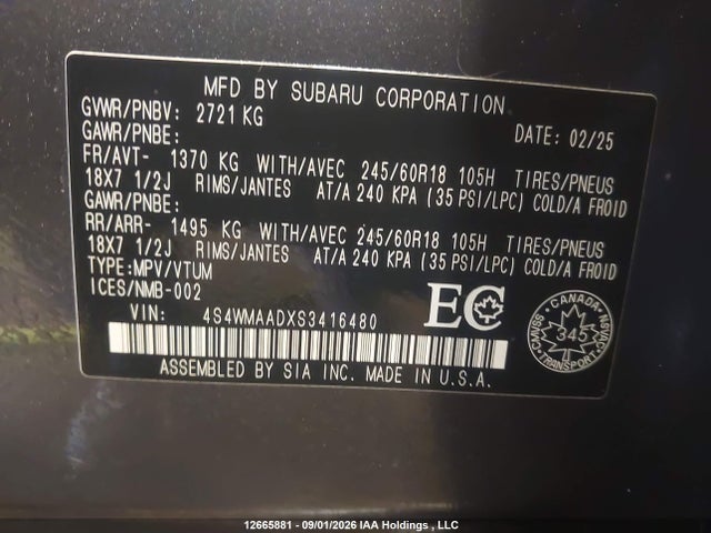 Subaru Ascent Premium 2025 4S4WMAADXS3416480 Image 19