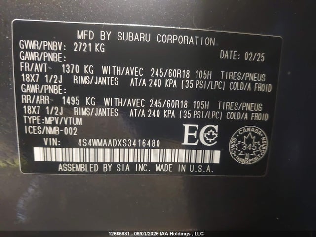 Subaru Ascent Premium 2025 4S4WMAADXS3416480 Image 9