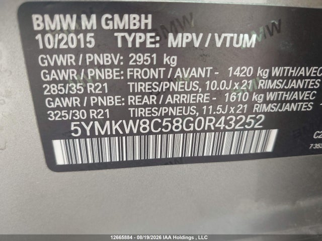 BMW X6 M 2016 5YMKW8C58G0R43252 Image 9