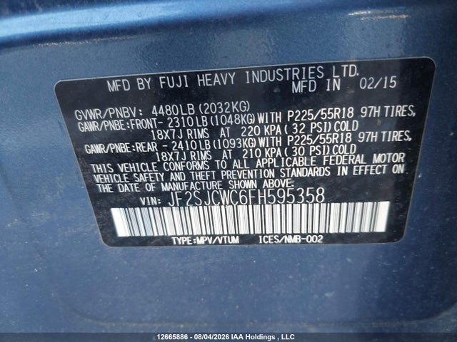 Aukcja sprzedaży 2015 Subaru Forester 2.5i Limited Package, vin: JF2SJCWC6FH595358, numer aukcji: 12665886