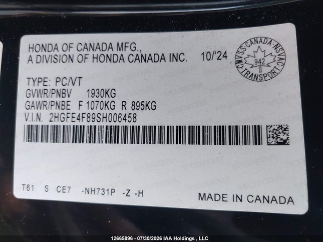 Honda Civic 2025 2HGFE4F89SH006458 Image 19