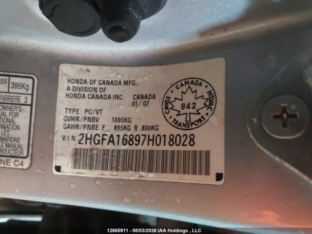 Продаж на аукціоні авто 2007 Honda Civic Ex, vin: 2HGFA16897H018028, номер лоту: 12665911