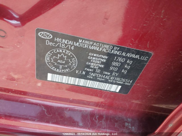 Aukcja sprzedaży 2015 Hyundai Elantra Se/sport/limited, vin: 5NPDH4AE4FH626514, numer aukcji: 12665923