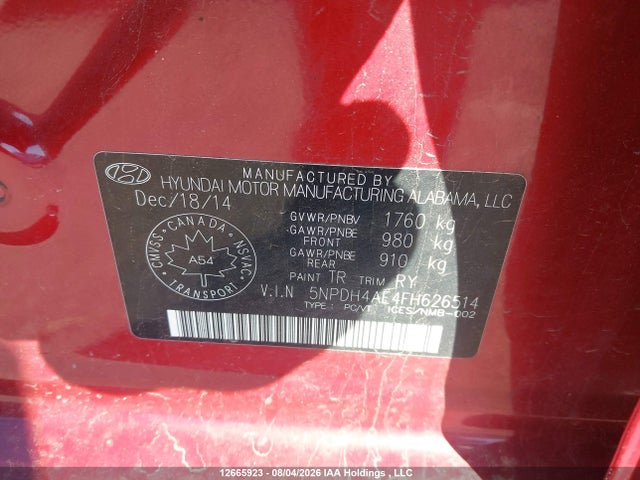 Aukcja sprzedaży 2015 Hyundai Elantra Se/sport/limited, vin: 5NPDH4AE4FH626514, numer aukcji: 12665923