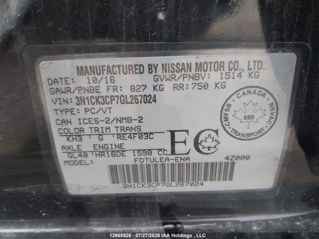 Aukcja sprzedaży 2016 Nissan Micra, vin: 3N1CK3CP7GL267024, numer aukcji: 12665926