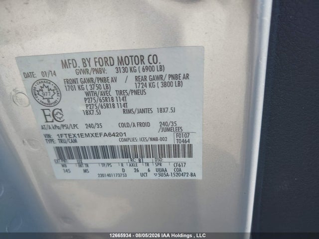 1FTEX1EMXEFA64201 Ford F-150 Xlt