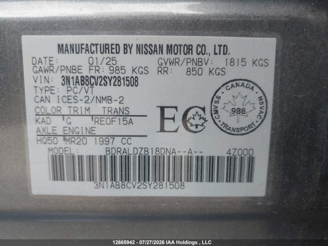 3N1AB8CV2SY281508 Nissan SENTRA SV