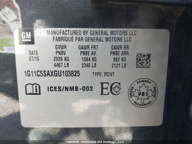 1G11C5SAXGU103825 Chevrolet Malibu Limited Lt