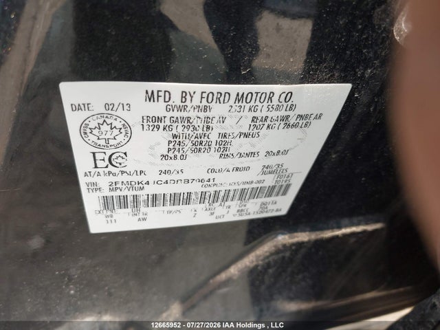 Продажа на аукционе авто 2013 Ford Edge Sel, vin: 2FMDK4JC4DBB79641, номер лота: 12665952