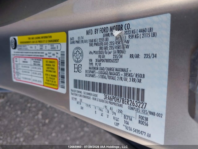 12665960 :رقم المزاد ، 3FA6P0H78ER263227 vin ، 2014 Ford Fusion Se مزاد بيع