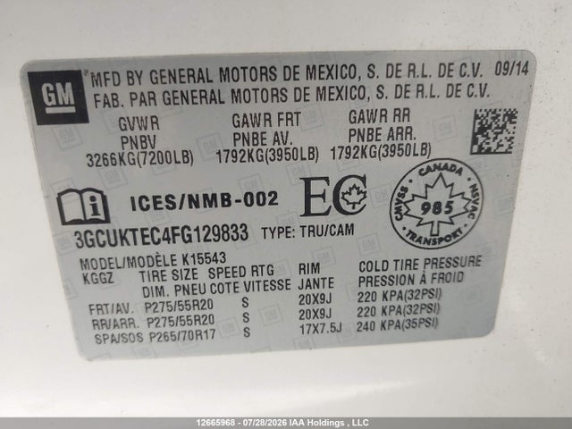3GCUKTEC4FG129833 Chevrolet Silverado 1500 High Country