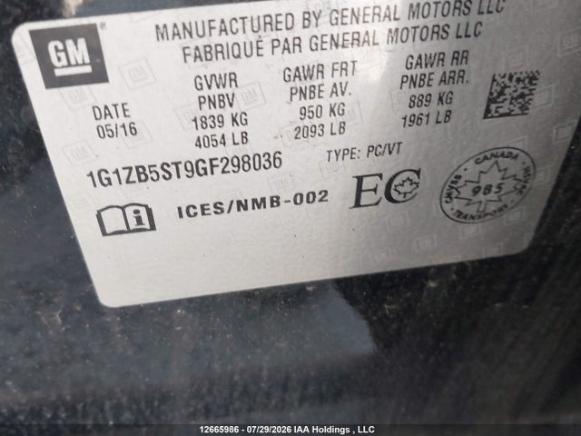 Chevrolet MALIBU LS 2016 1G1ZB5ST9GF298036 Image 9