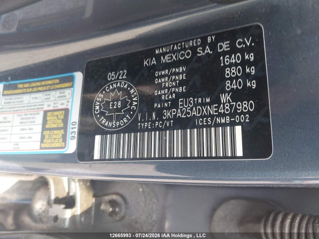 Aukcja sprzedaży 2022 Kia Rio Lx Premium/lx+, vin: 3KPA25ADXNE487980, numer aukcji: 12665993