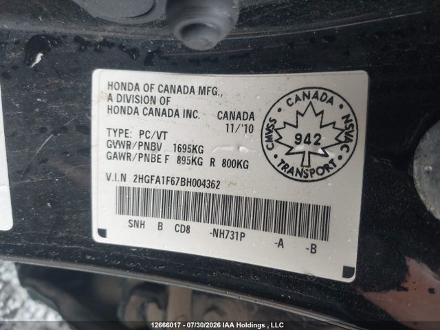 Aukcja sprzedaży 2011 Honda Civic Lx-s, vin: 2HGFA1F67BH004362, numer aukcji: 12666017