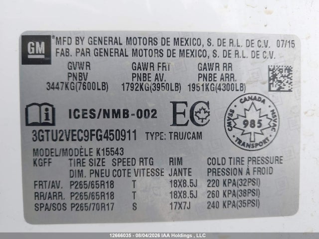 GMC Sierra 1500 Slt 2015 3GTU2VEC9FG450911 Image 18
