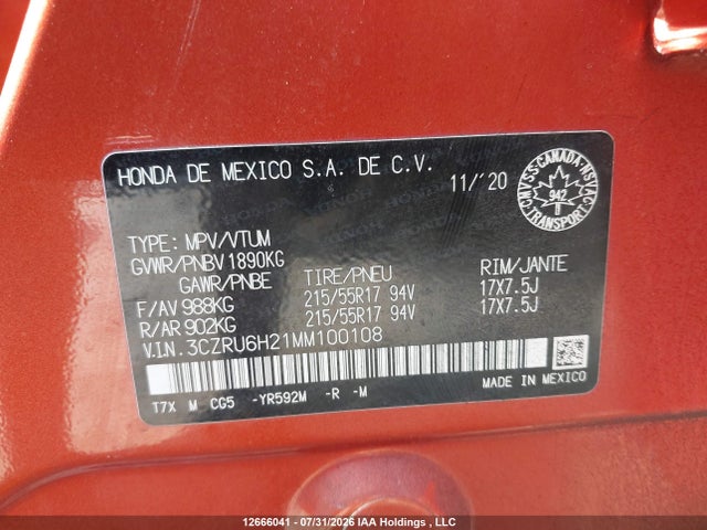 Продаж на аукціоні авто 2021 Honda Hr-v Sport, vin: 3CZRU6H21MM100108, номер лоту: 12666041